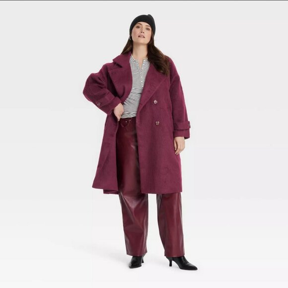 Universal Thread Jackets & Blazers - Women's Double Breasted Cocoon Overcoat - Universal Thread Maroon M